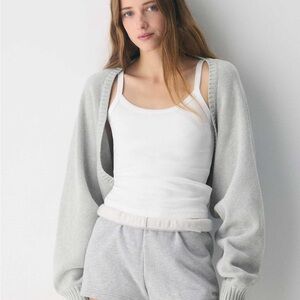Aritzia Gramercy Shrug Medium Chrome Gray 100% Cotton EUC